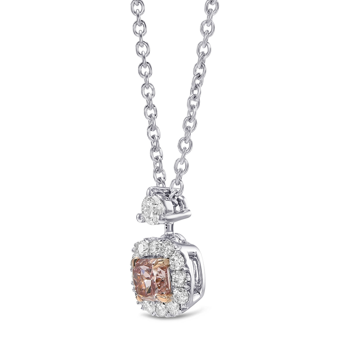 Fancy Brown Pink Cushion Drop Halo Diamond Pendant