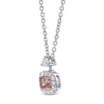 Fancy Brown Pink Cushion Drop Halo Diamond Pendant