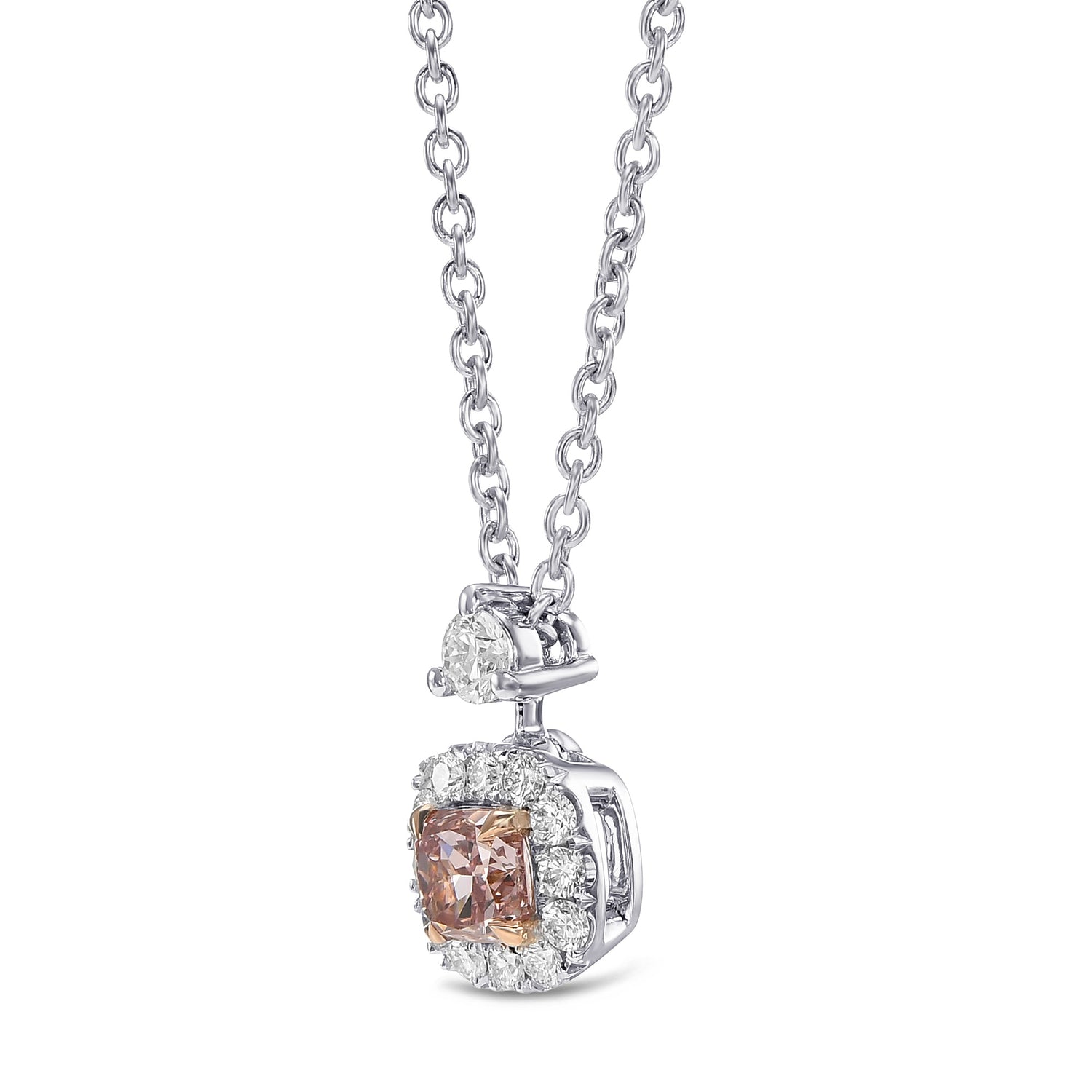 Fancy Brown Pink Cushion Drop Halo Diamond Pendant