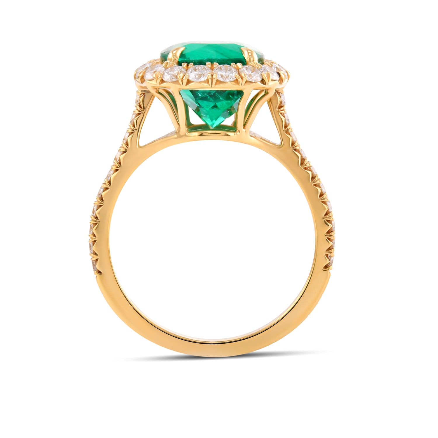 Cushion Shape Colombian Emerald and Diamond Halo Ring
