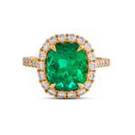 Cushion Shape Colombian Emerald and Diamond Halo Ring