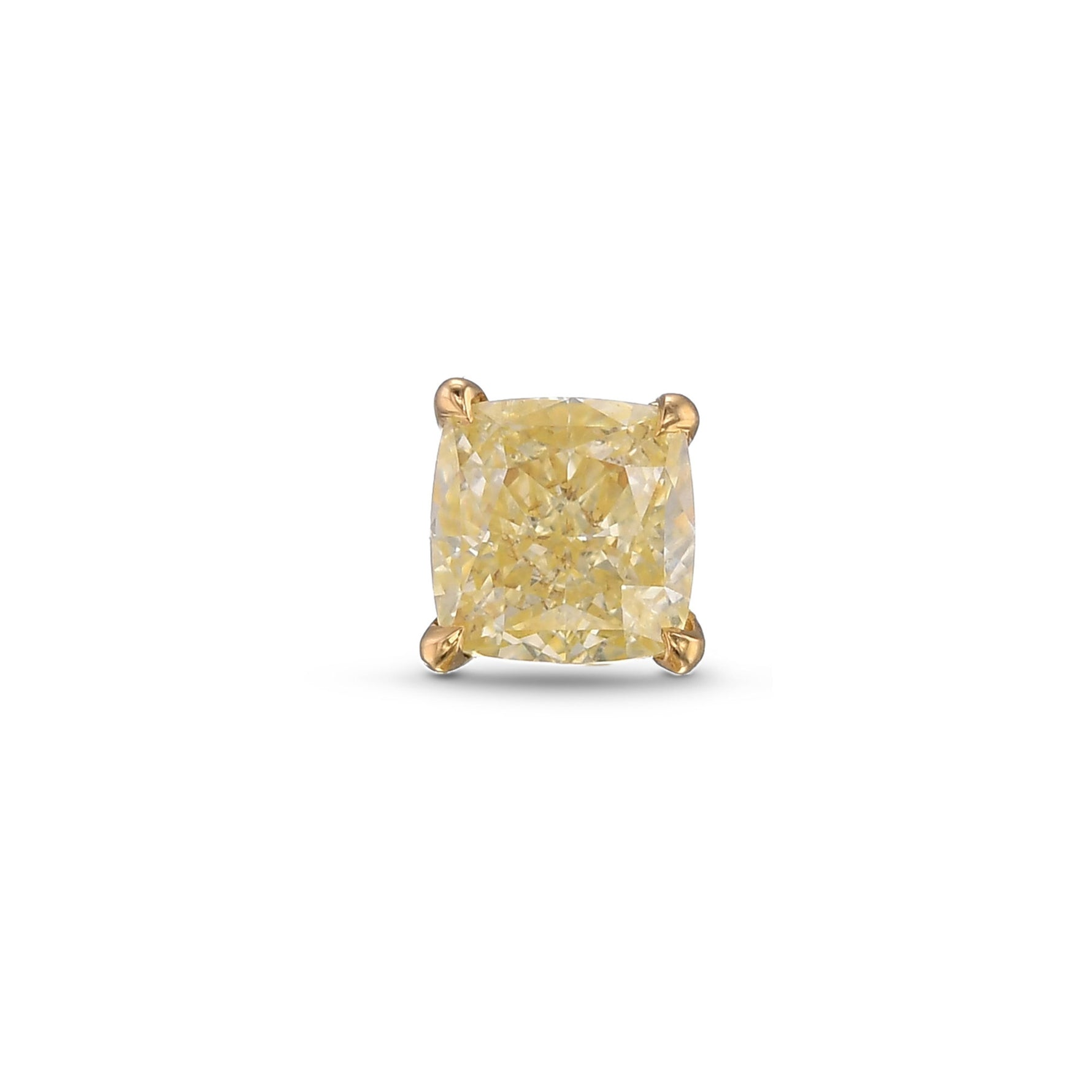 Single Fancy Yellow Cushion Diamond Stud Earring