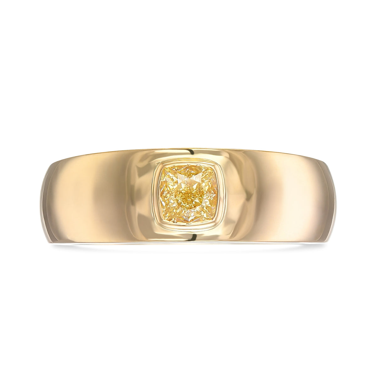 Fancy Yellow Cushion Solitaire Men's Ring