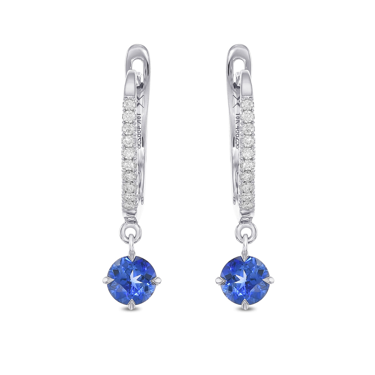 Round Sapphire & Diamond Drop Earrings