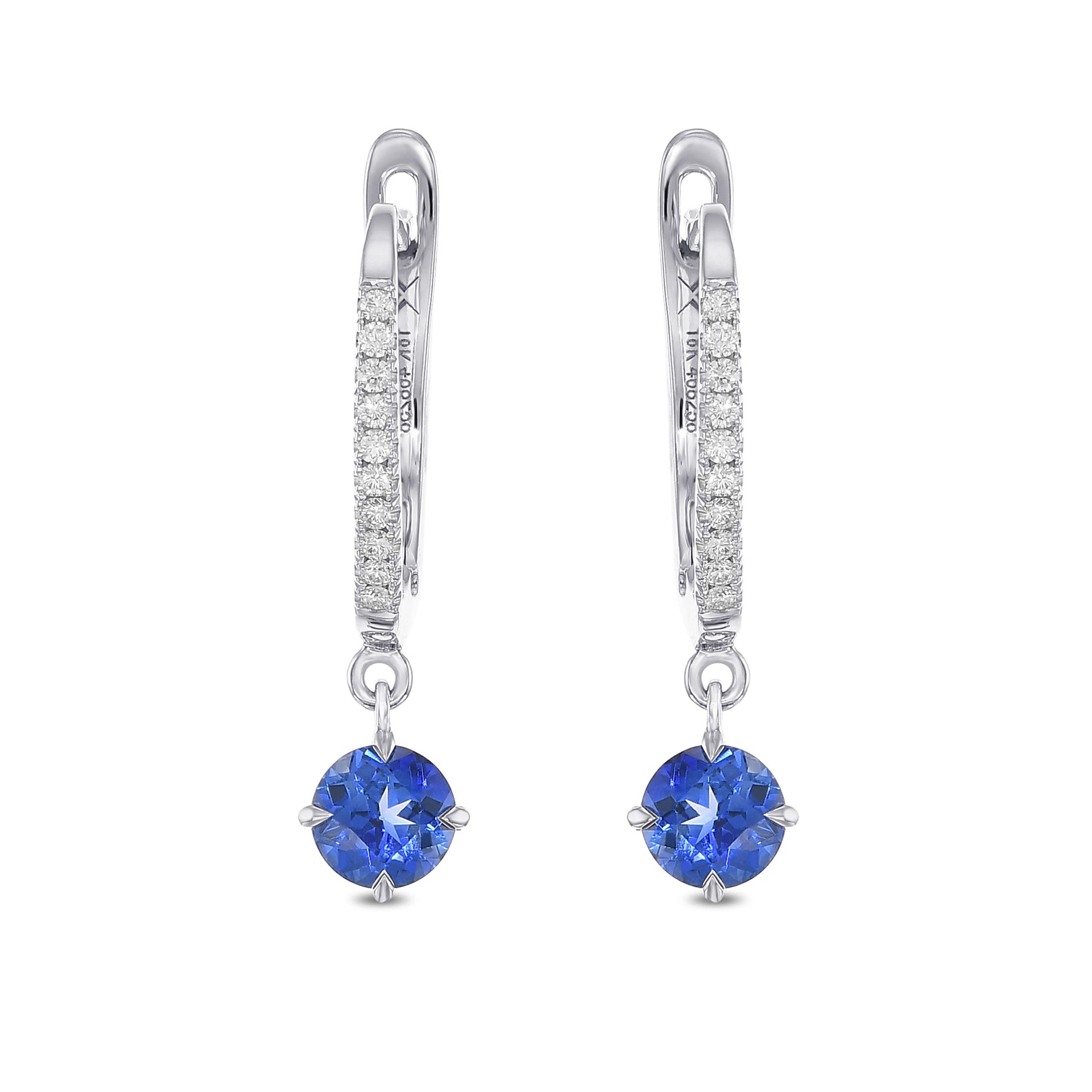 Round Sapphire & Diamond Drop Earrings
