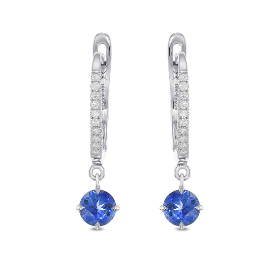 Round Sapphire & Diamond Drop Earrings