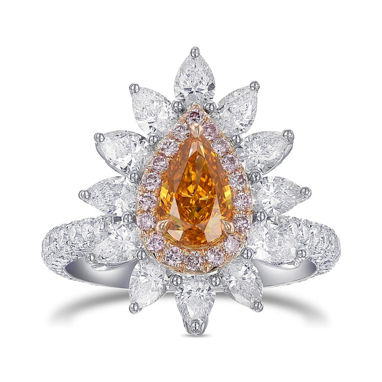 Fancy Vivid Yellowish Orange Pear Extraordinary Diamond Ring