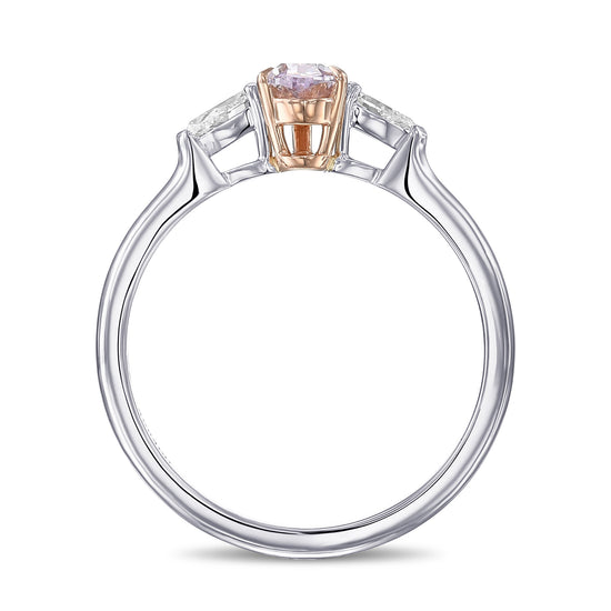 Fancy Pinkish Purple and Colorless Pear Three Stone Diamond Ring