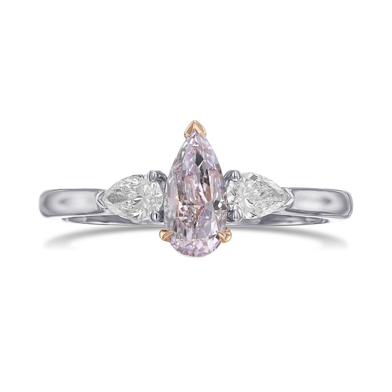 Fancy Pinkish Purple and Colorless Pear Three Stone Diamond Ring