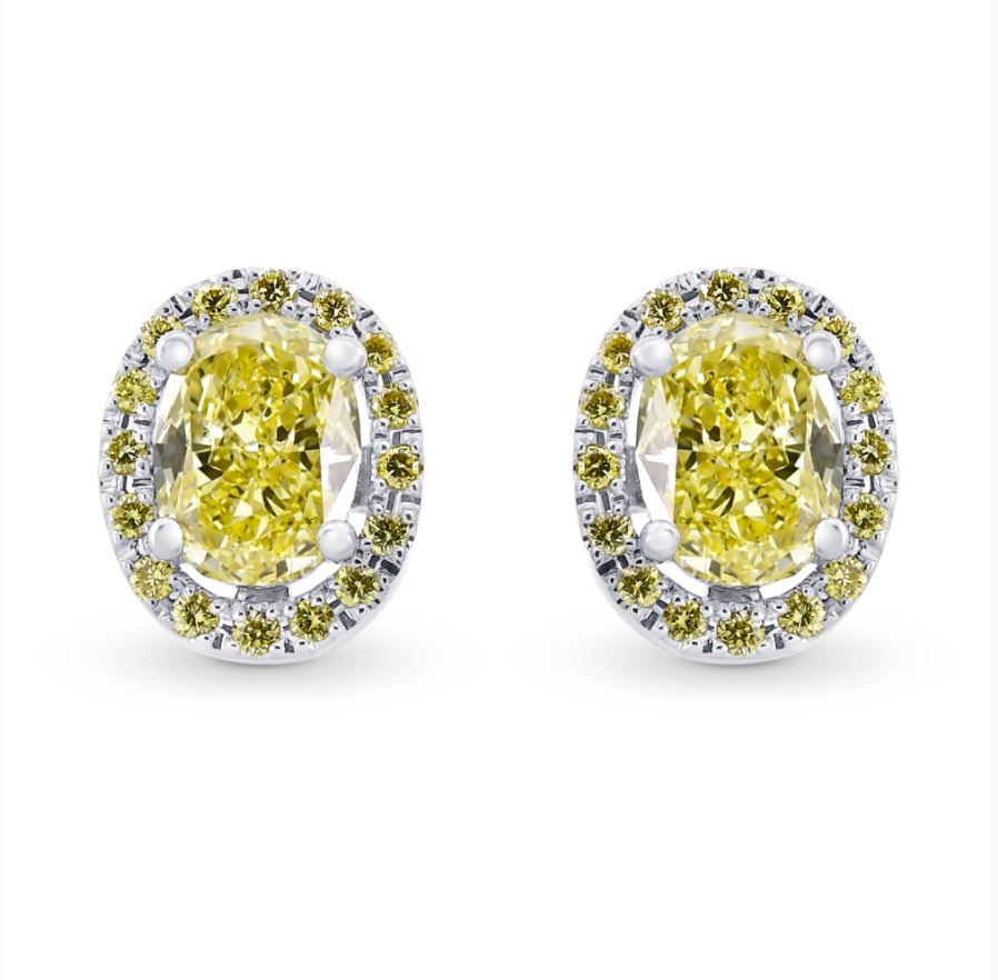Fancy Yellow Oval Shaped Diamond Halo Earrings 