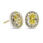 Fancy Yellow Oval Shaped Diamond Halo Earrings 