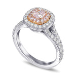 Very Light Pink Cushion Double Halo Diamond Ring