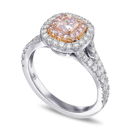 Very Light Pink Cushion Double Halo Diamond Ring