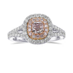 Very Light Pink Cushion Double Halo Diamond Ring
