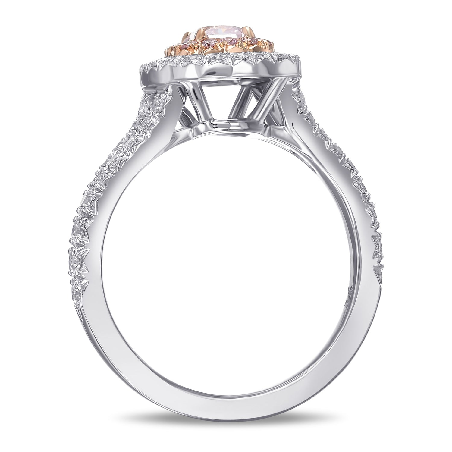 Very Light Pink Cushion Double Halo Diamond Ring