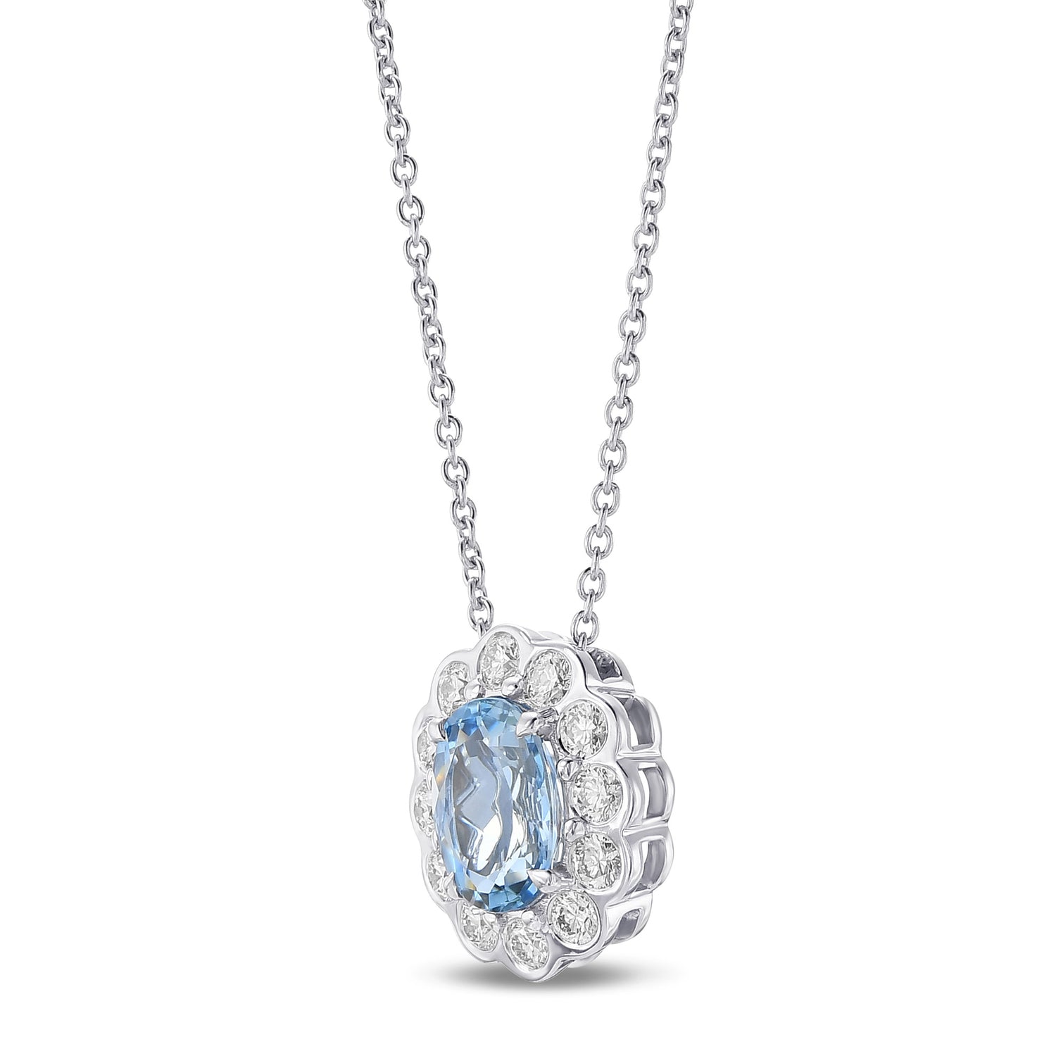 Aquamarine & Round Brilliant Diamond Halo Pendant