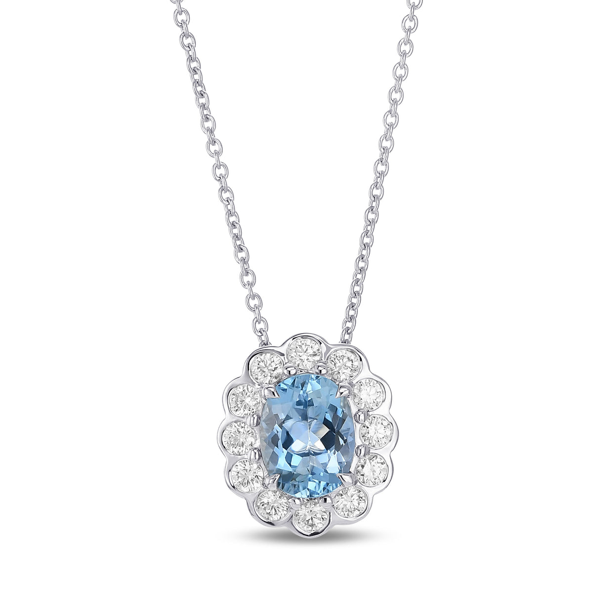 Aquamarine & Round Brilliant Diamond Halo Pendant