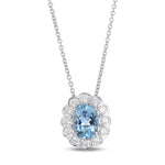 Aquamarine & Round Brilliant Diamond Halo Pendant