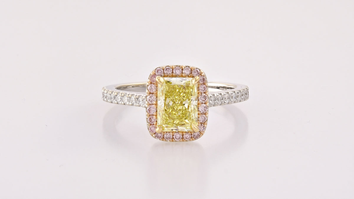 Fancy Yellow Radiant Halo Diamond Ring