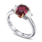 Oval Pigeon Blood Mozambique Ruby and Diamond 3 Stone Ring