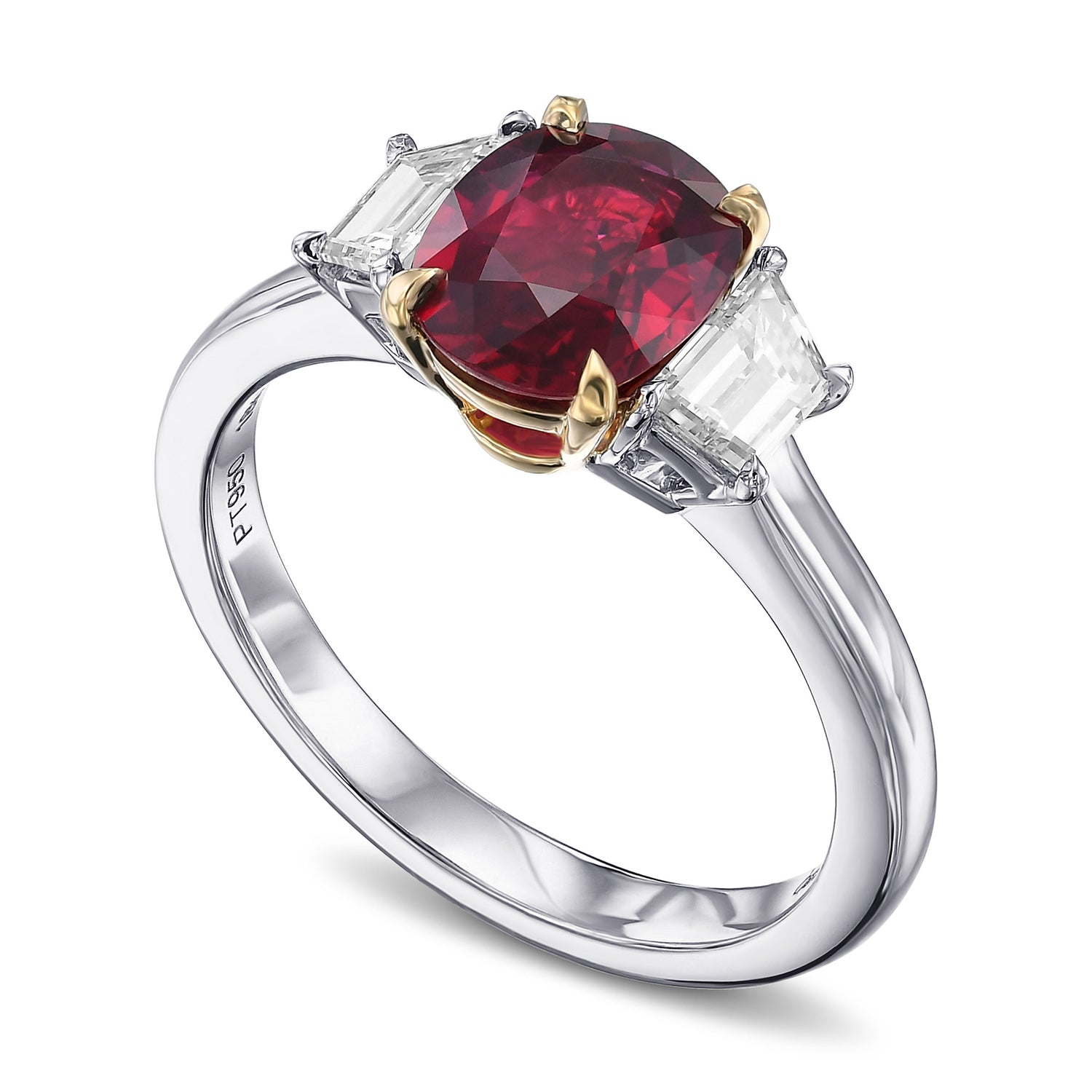Oval Pigeon Blood Mozambique Ruby and Diamond 3 Stone Ring