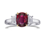 Oval Pigeon Blood Mozambique Ruby and Diamond 3 Stone Ring