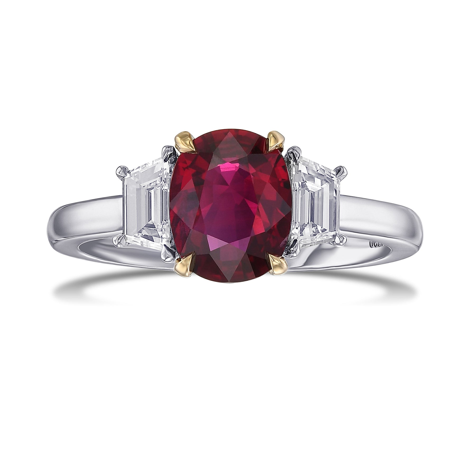 Oval Pigeon Blood Mozambique Ruby and Diamond 3 Stone Ring
