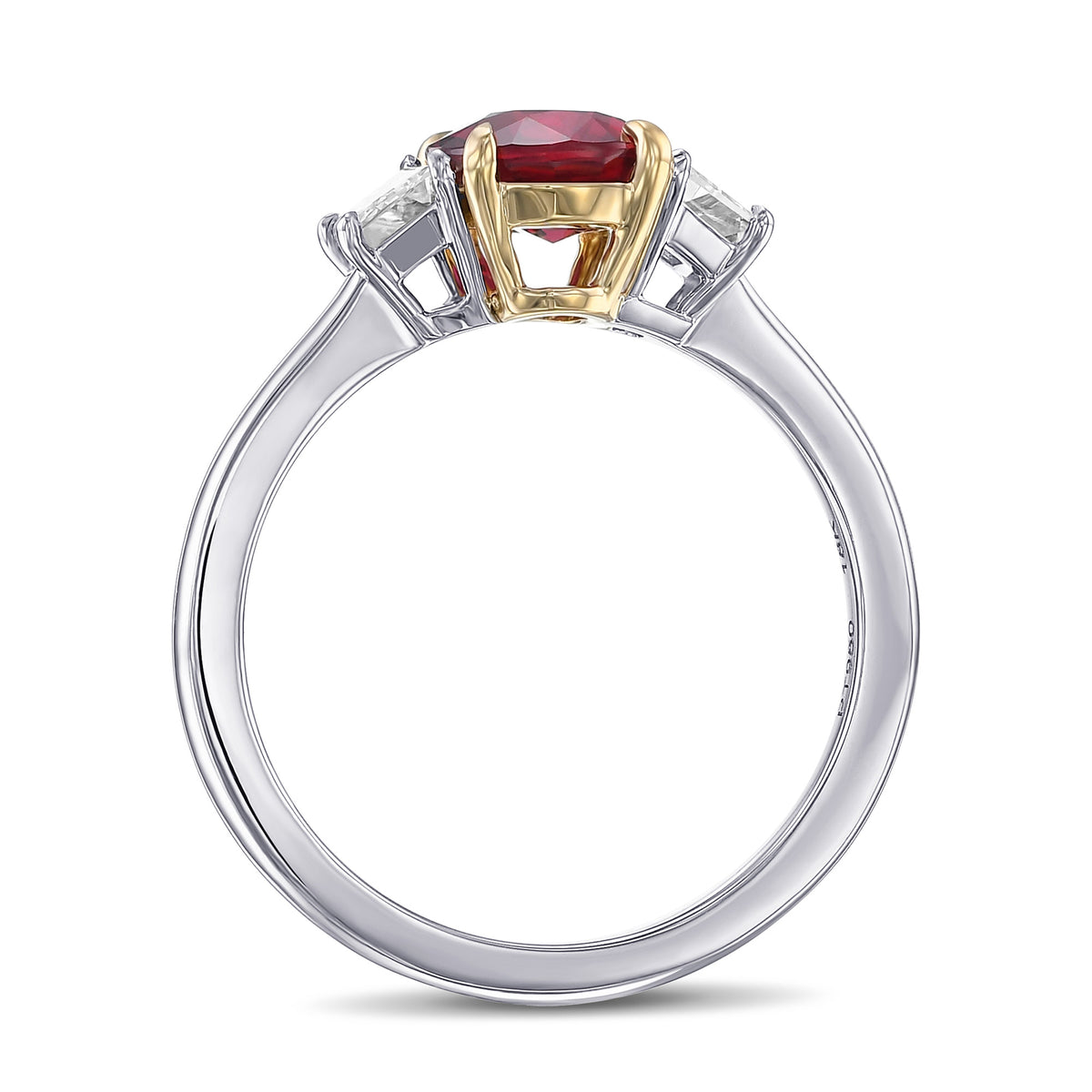 Oval Pigeon Blood Mozambique Ruby and Diamond 3 Stone Ring