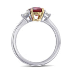 Oval Pigeon Blood Mozambique Ruby and Diamond 3 Stone Ring