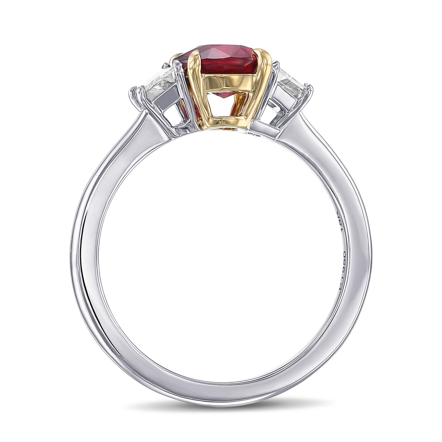 Oval Pigeon Blood Mozambique Ruby and Diamond 3 Stone Ring