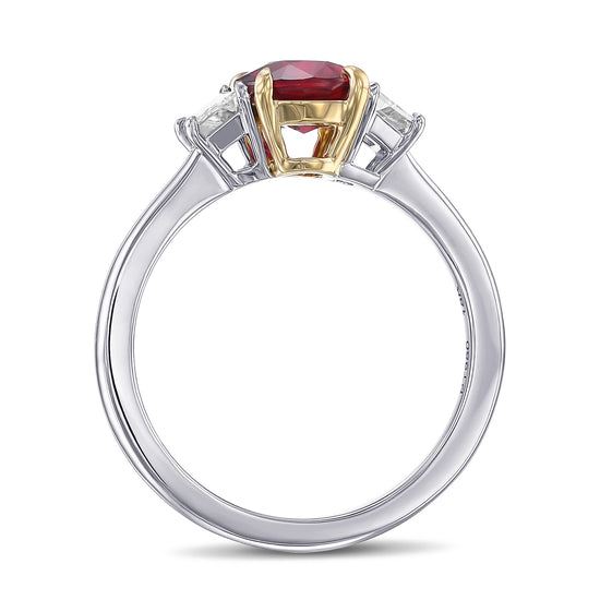 Oval Pigeon Blood Mozambique Ruby and Diamond 3 Stone Ring