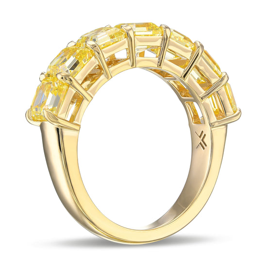Fancy Intense Yellow Asscher-cut 7 Stone Diamond Ring