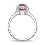 Cushion Pigeon Blood Ruby & Diamond Halo Ring