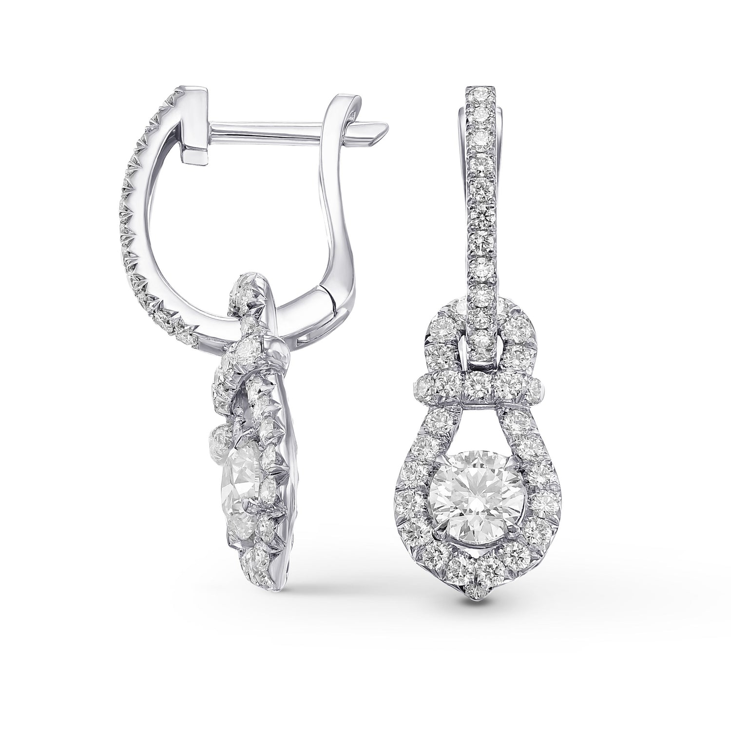 Round Brilliant Halo Diamond Drop Earrings 