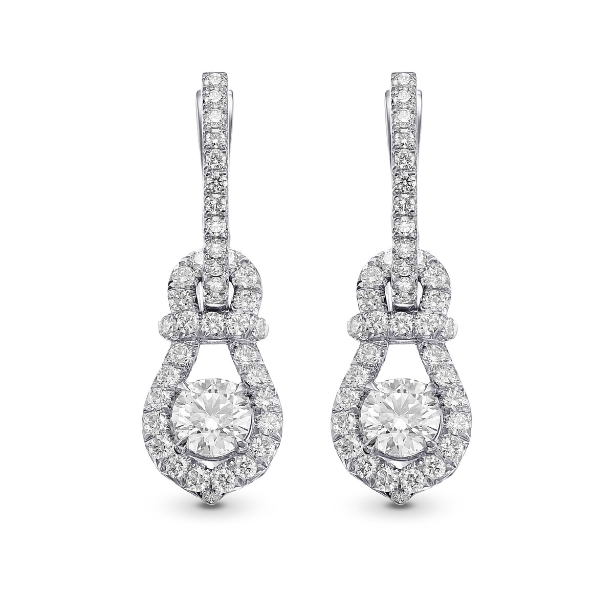 Round Brilliant Halo Diamond Drop Earrings 