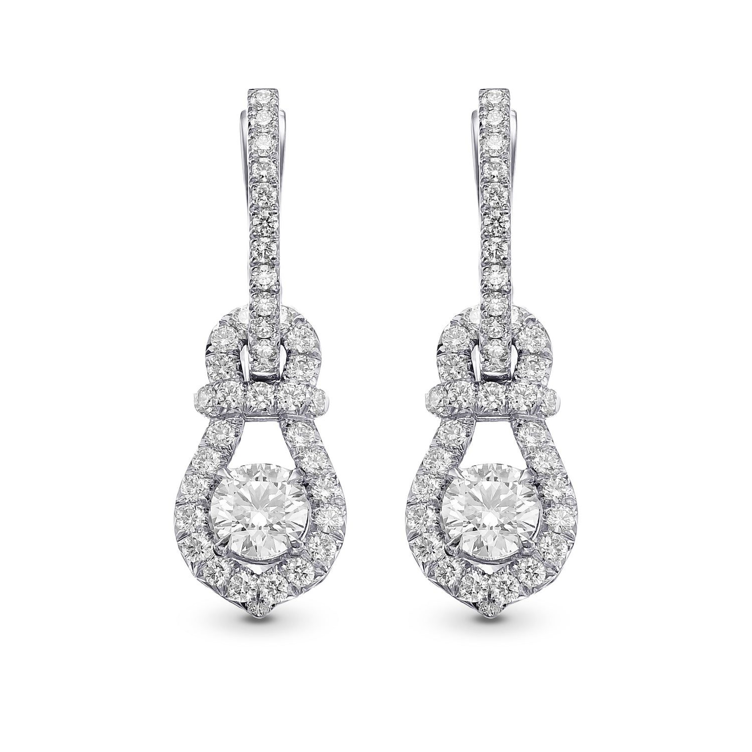 Round Brilliant Halo Diamond Drop Earrings 