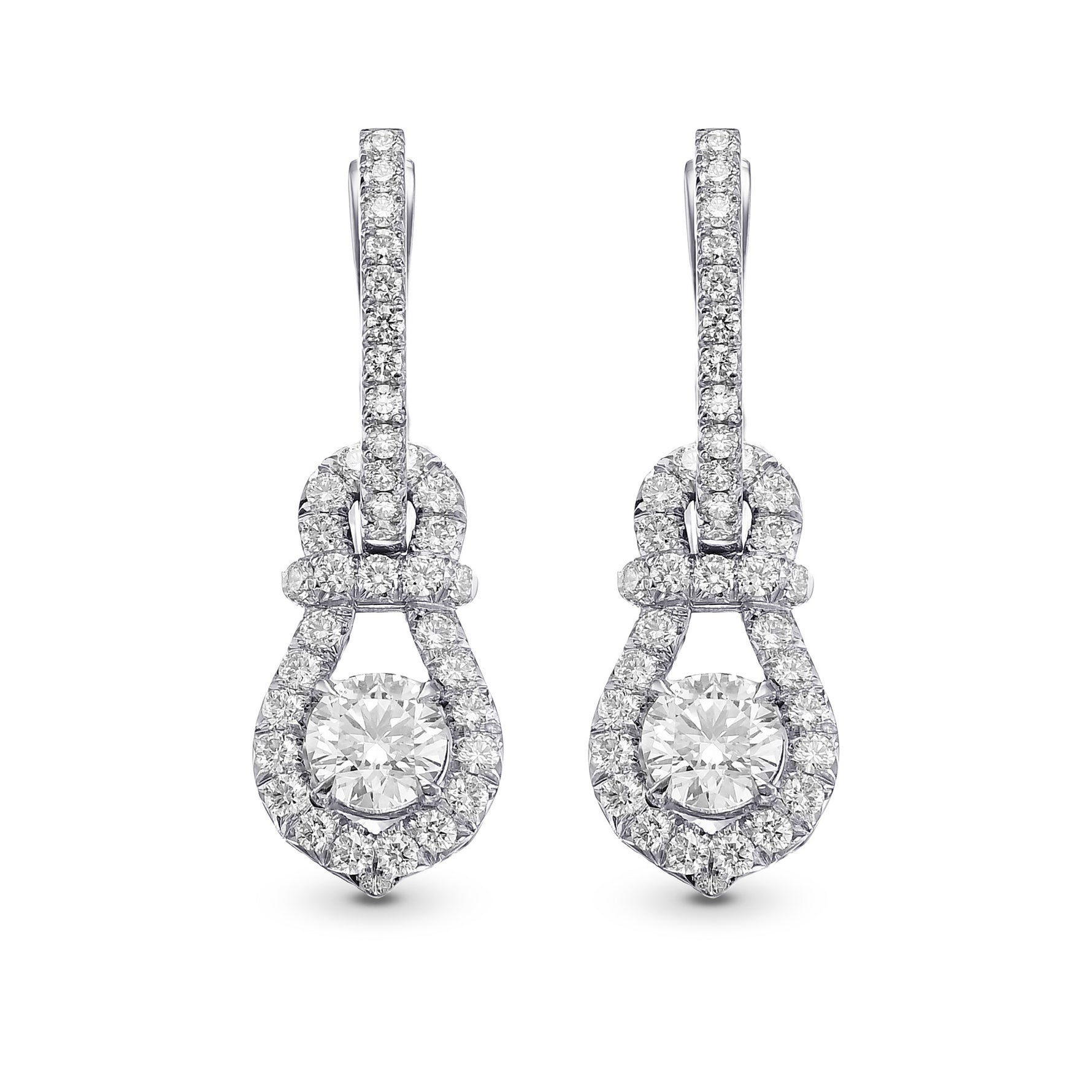 Round Brilliant Halo Diamond Drop Earrings 