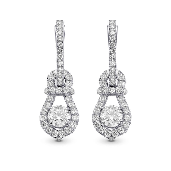 Round Brilliant Halo Diamond Drop Earrings 