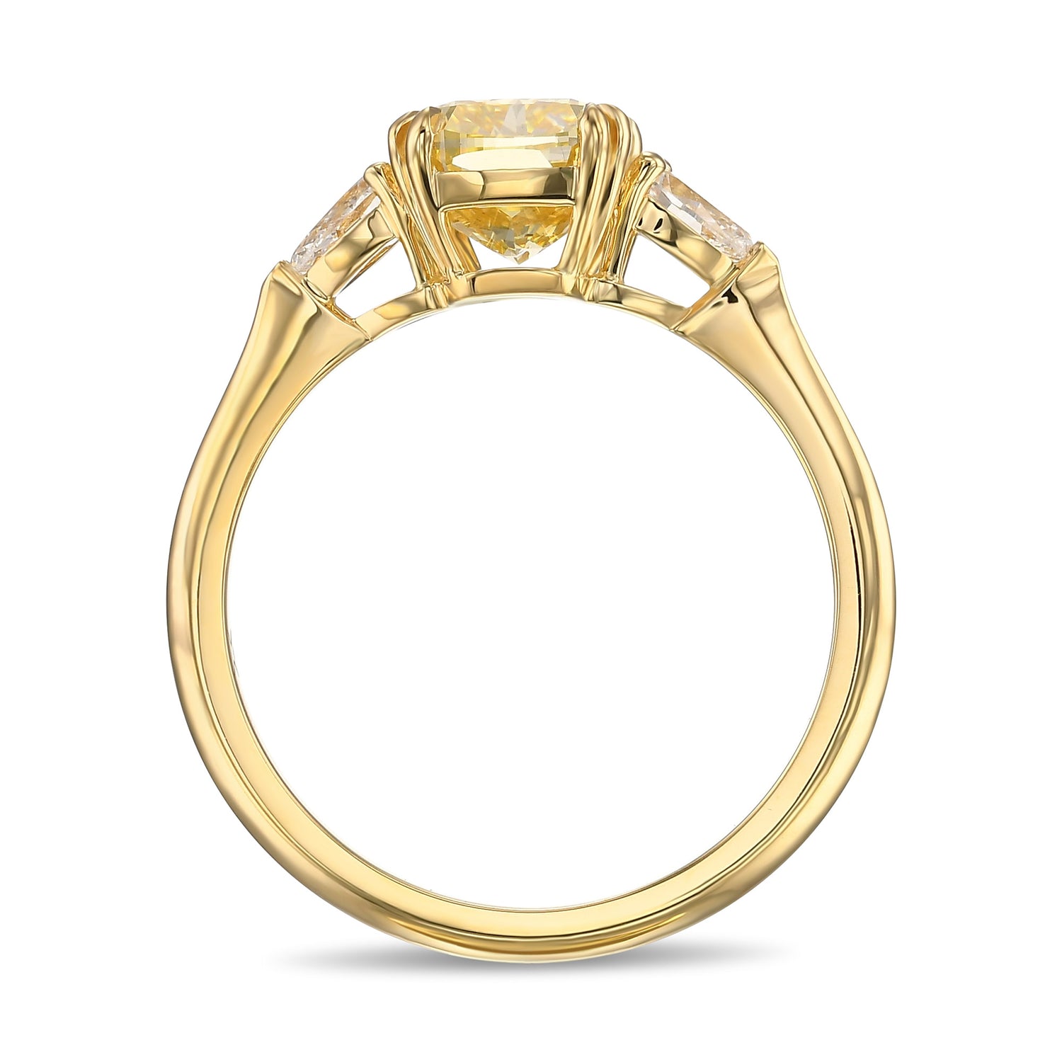 Fancy Yellow Cushion and Pear 3-stone Ring with Matching Contoured Wedding Band