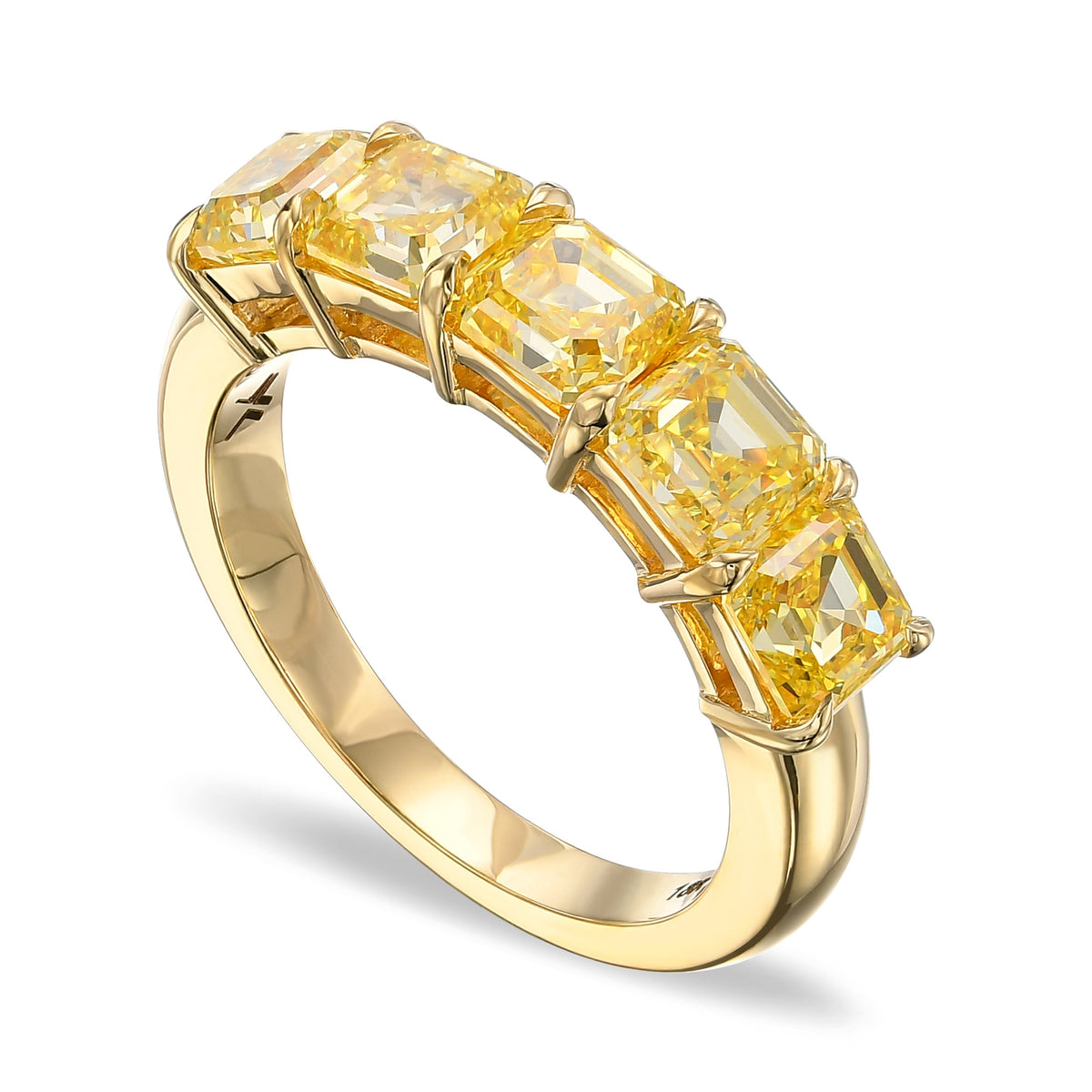 5 Stone Fancy Intense Yellow Asscher Diamond Band Ring