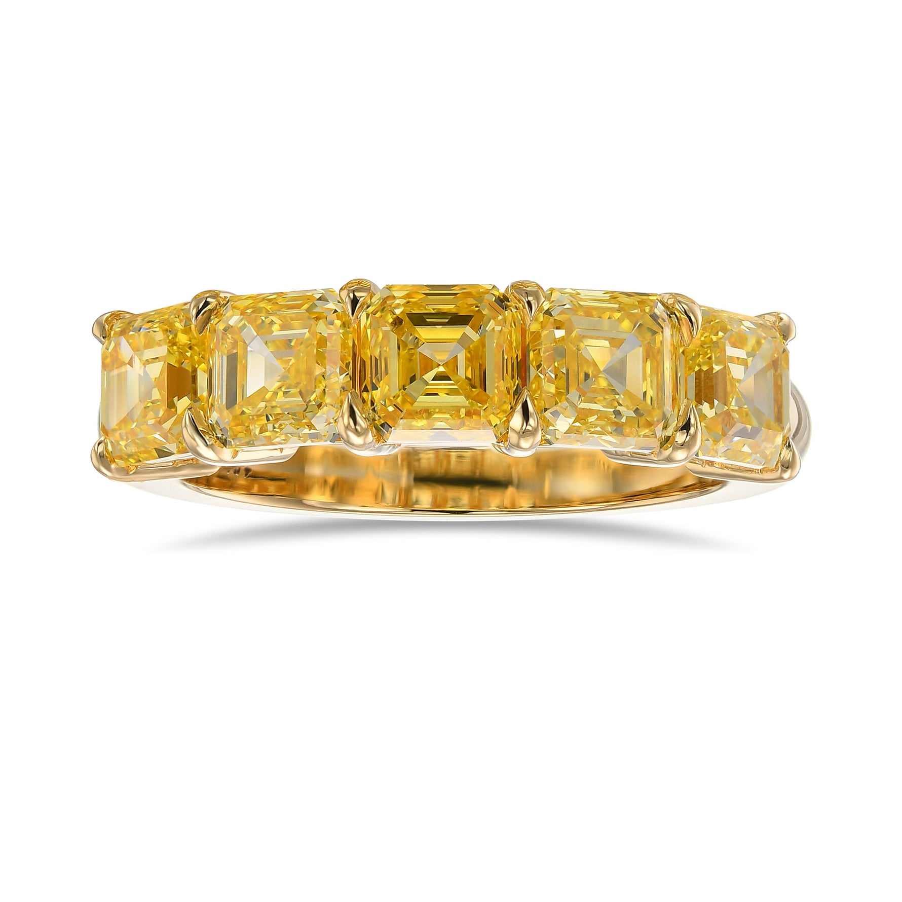 5 Stone Fancy Intense Yellow Asscher Diamond Band Ring