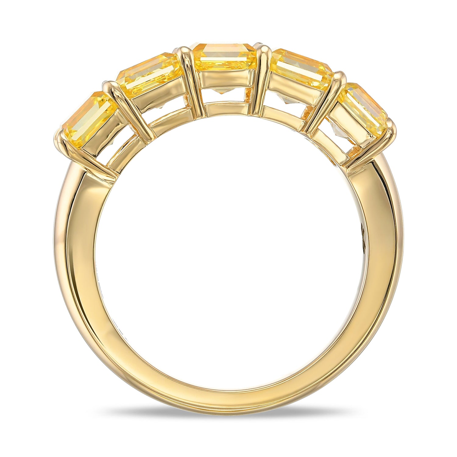5 Stone Fancy Intense Yellow Asscher Diamond Band Ring