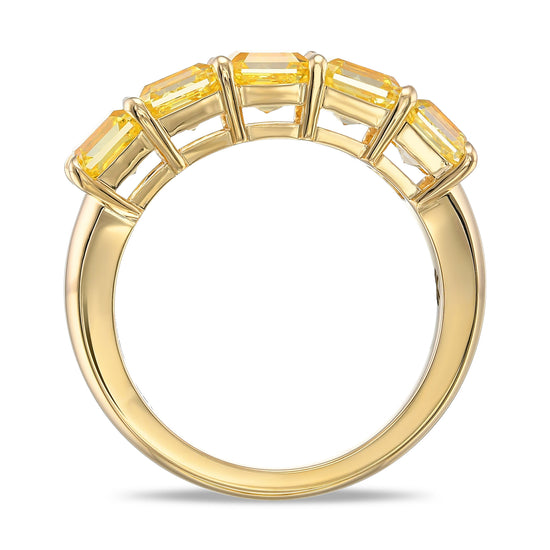 5 Stone Fancy Intense Yellow Asscher Diamond Band Ring