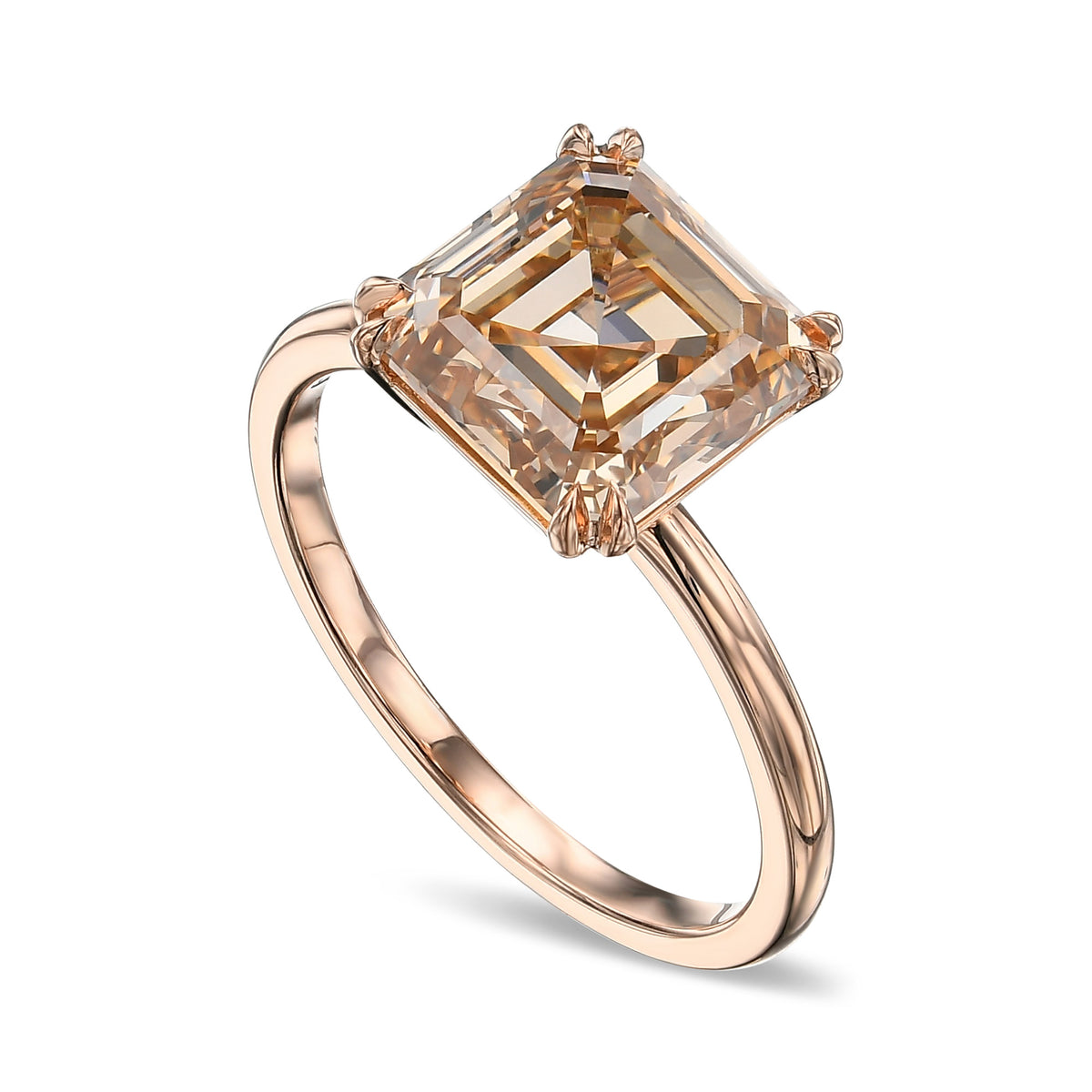 Fancy Brown Yellow Asscher Solitaire Diamond Ring
