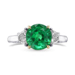 Round Green Ethiopian Emerald & Trapezoid 3-stone Ring