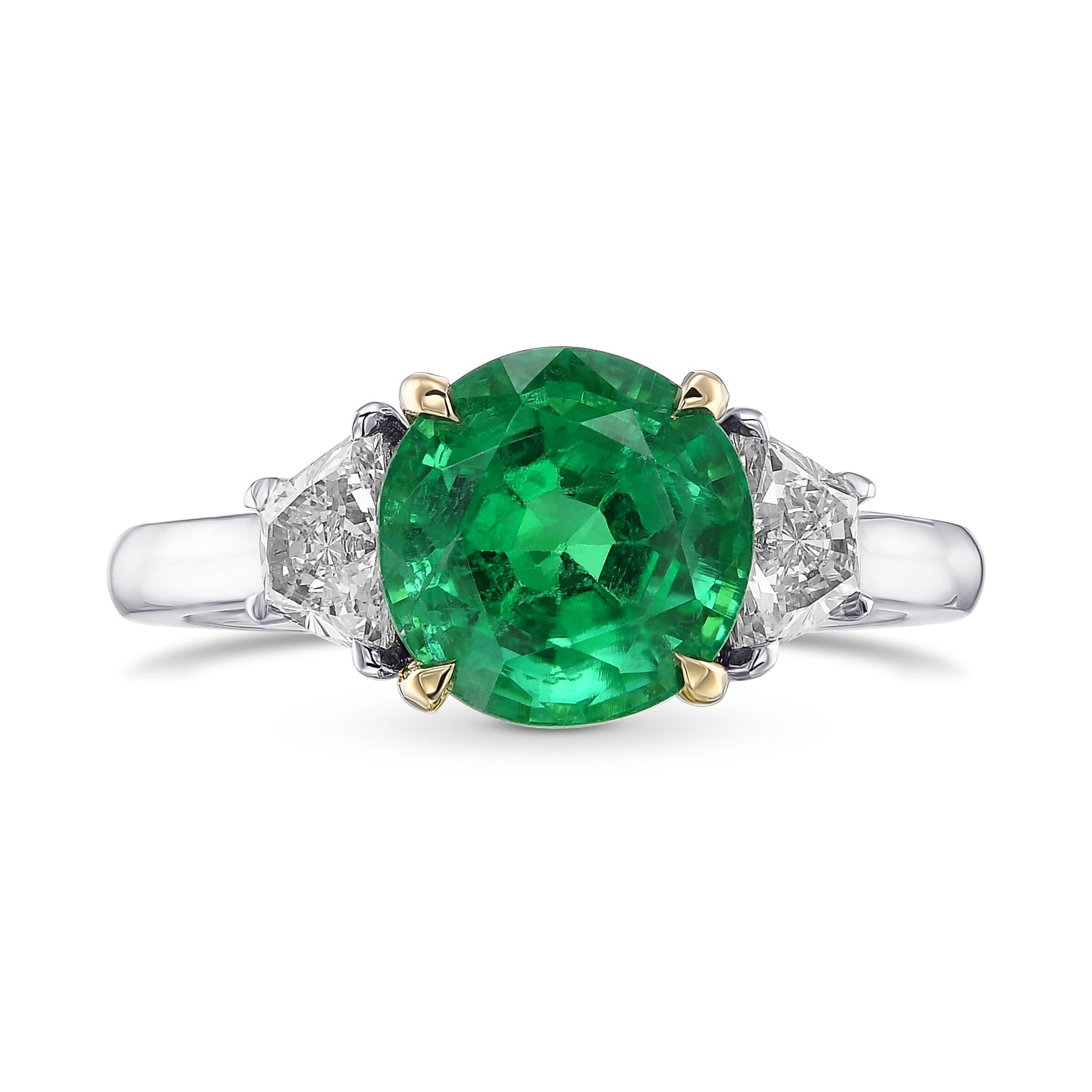Round Green Ethiopian Emerald & Trapezoid 3-stone Ring