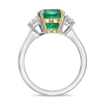 Round Green Ethiopian Emerald & Trapezoid 3-stone Ring