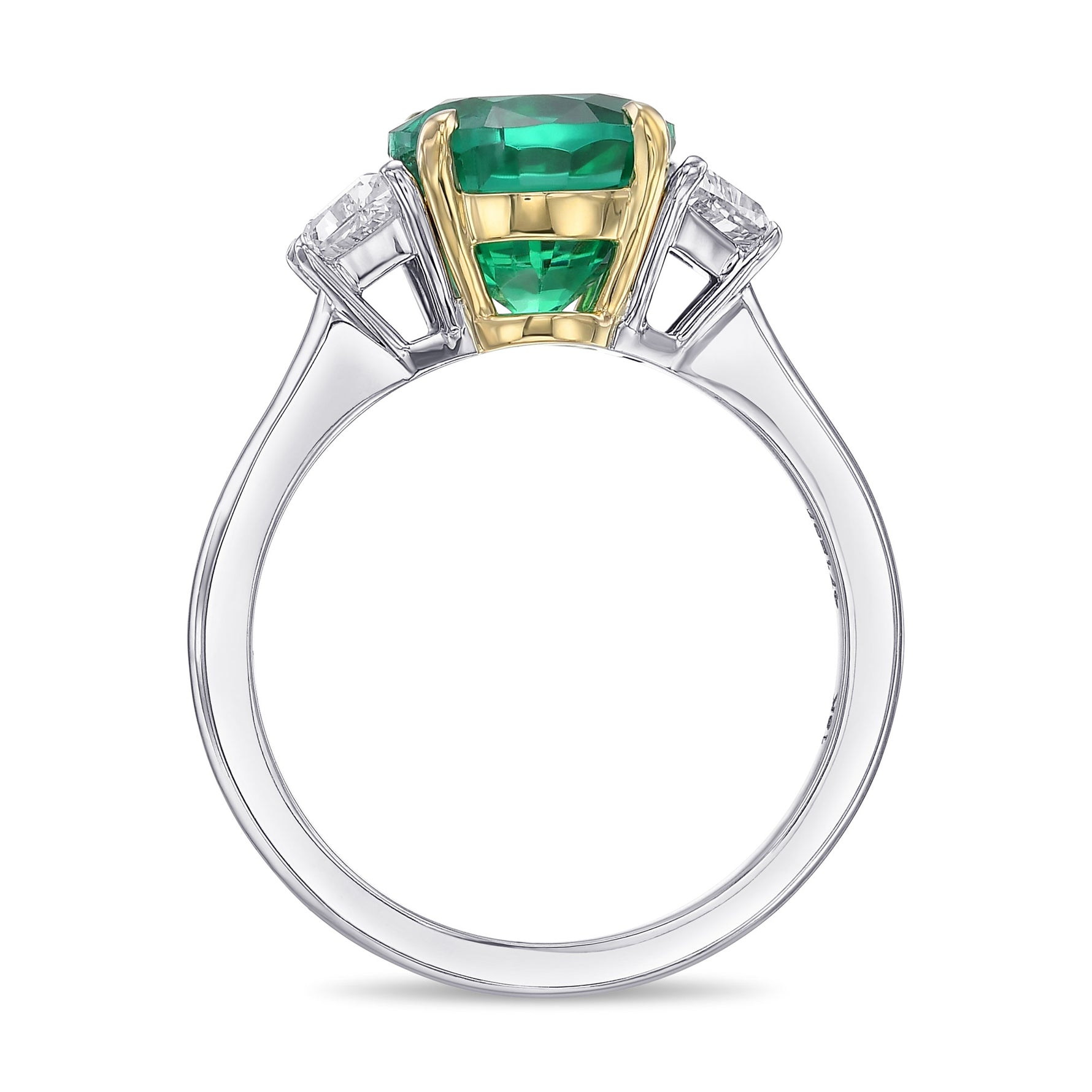 Round Green Ethiopian Emerald & Trapezoid 3-stone Ring