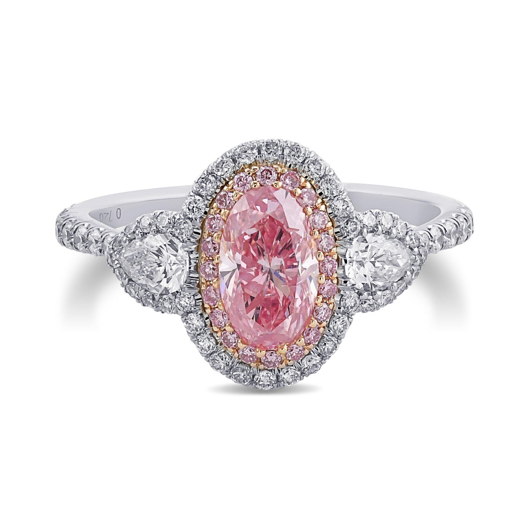 Extraordinary Argyle Fancy Intense Pink Oval Diamond Double Halo Ring