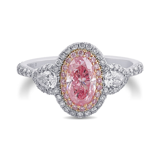 Extraordinary Argyle Fancy Intense Pink Oval Diamond Double Halo Ring
